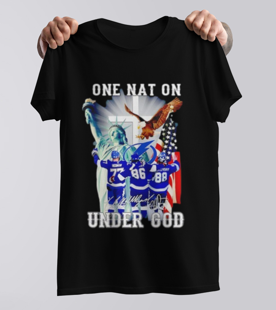 Tampa Bay Lightning Hockey Hedman 77 Point 86 Vasilevskiy 88 One Nation Under God T-Shirt