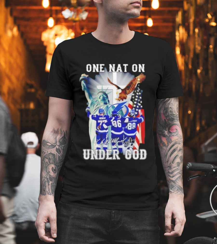 Tampa Bay Lightning Hockey Hedman 77 Point 86 Vasilevskiy 88 One Nation Under God T-Shirt