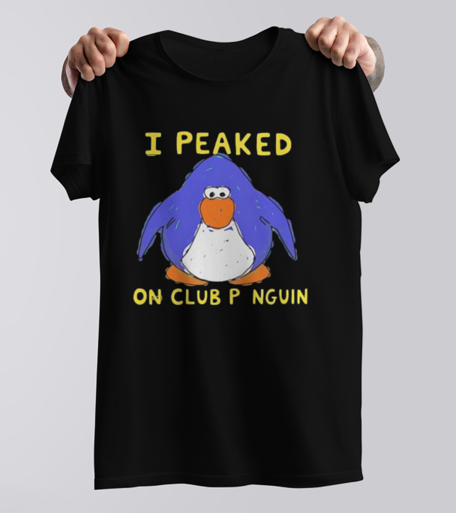 I Peaked On Club Penguin Retro Nostalgia Memorable Penguin Character T-Shirt