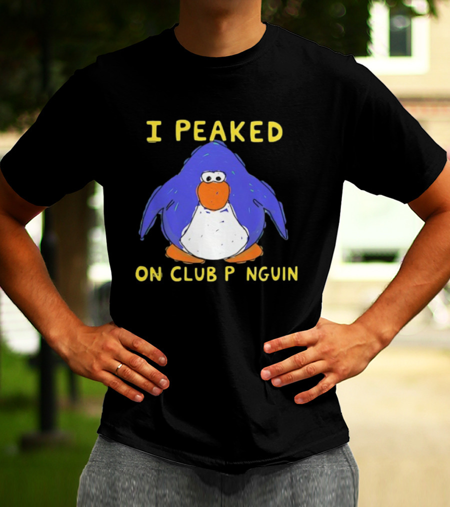I Peaked On Club Penguin Retro Nostalgia Memorable Penguin Character T-Shirt