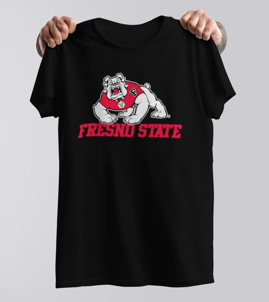 Fresno State Bulldogs Mascot Vivid Red Letterman Style T-Shirt