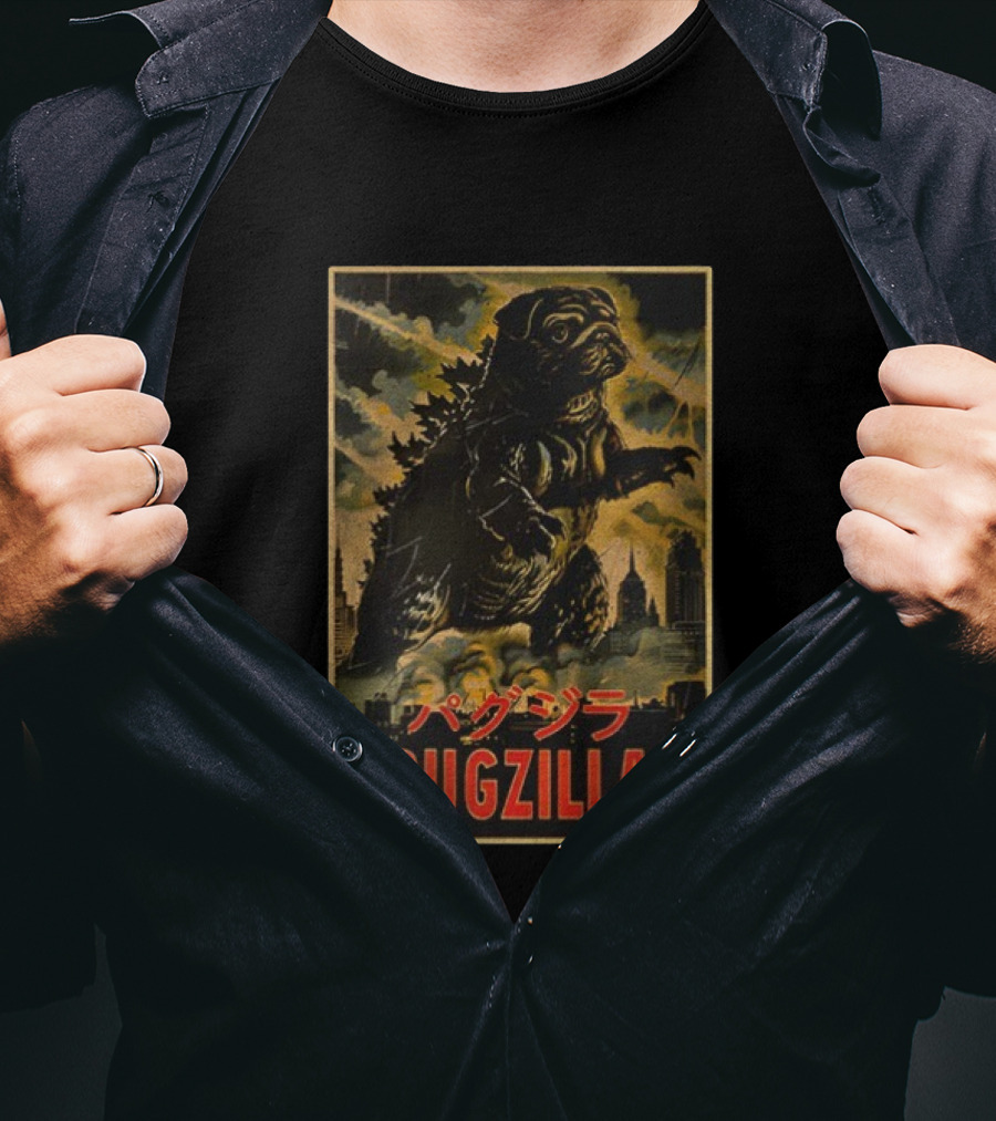 Pugzilla パグジラ Retro Japanese Movie Monster Urban Skyline T-Shirt