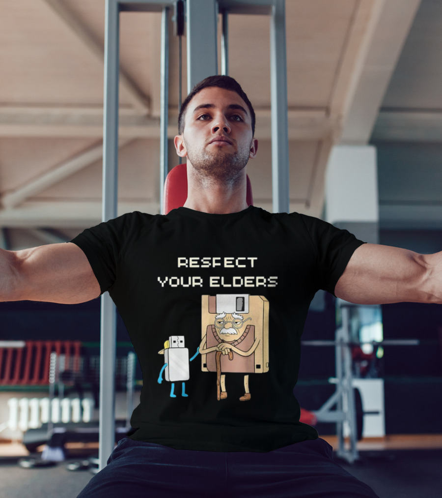 Respect Your Elders Floppy Disk USB Stick Funny Retro Technology Humor T-Shirt