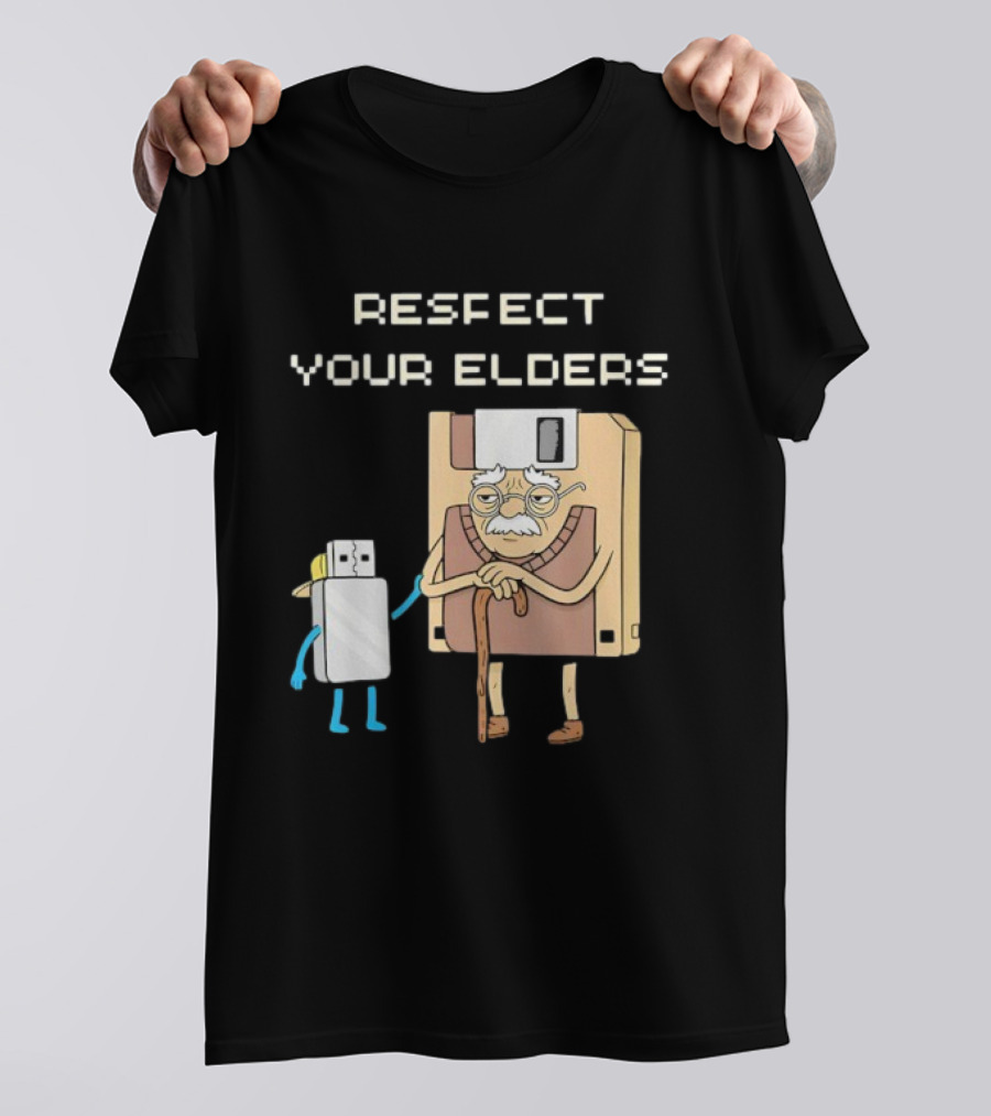 Respect Your Elders Floppy Disk USB Stick Funny Retro Technology Humor T-Shirt