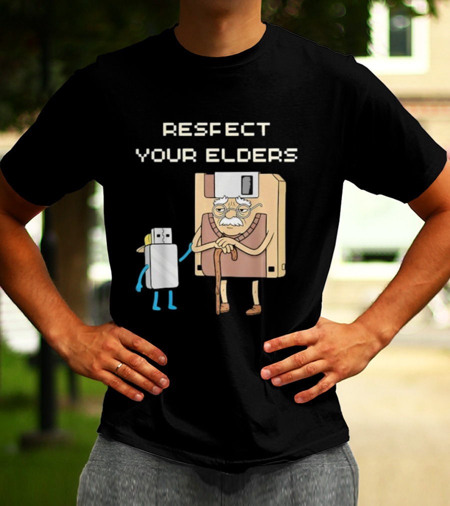Respect Your Elders Floppy Disk USB Stick Funny Retro Technology Humor T-Shirt