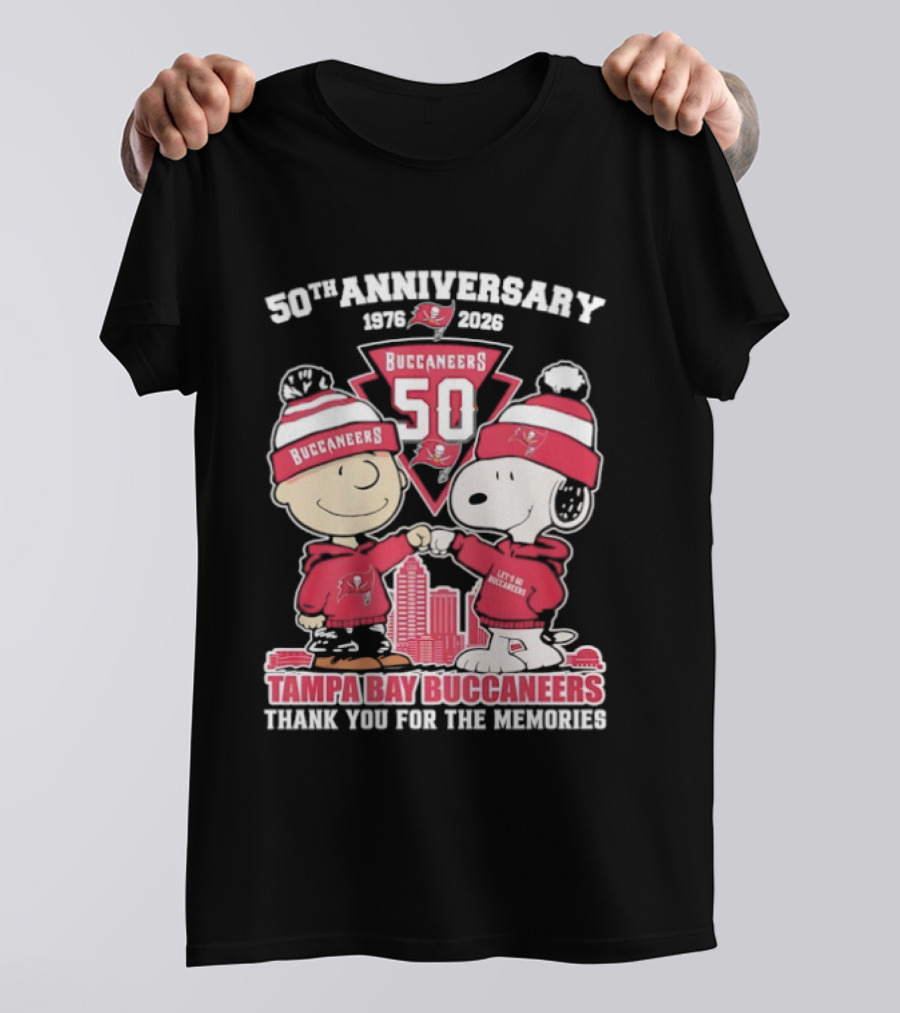 50th Anniversary Tampa Bay Buccaneers Snoopy Charlie Brown 1976 2026 Thank You For The Memories T-Shirt