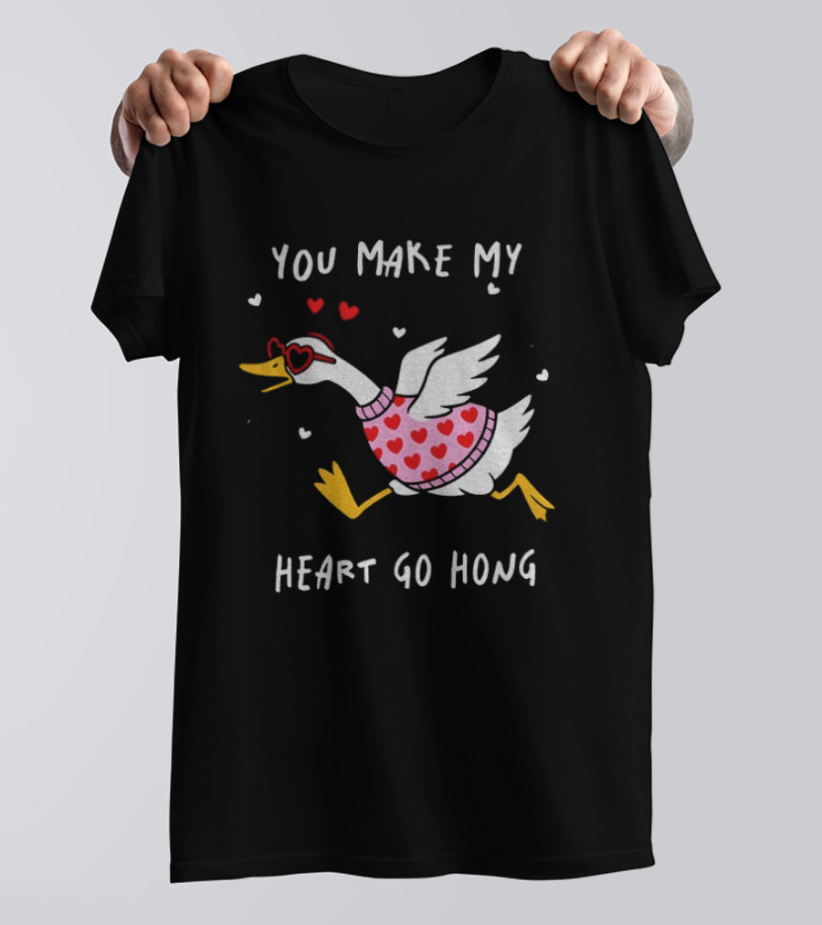 Valentine's Day Heart Go Hong Goose With Sunglasses And Hearts T-Shirt