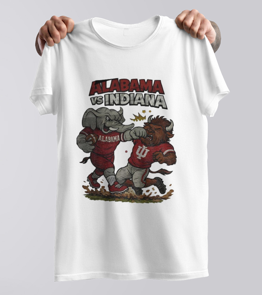 Alabama Vs Indiana Rivalry Football Showdown Cartoon Mashup T-Shirt