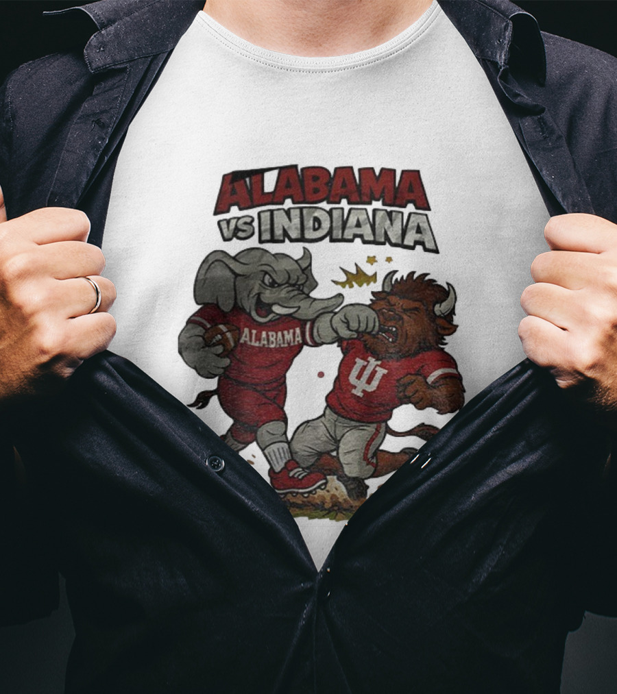 Alabama Vs Indiana Rivalry Football Showdown Cartoon Mashup T-Shirt
