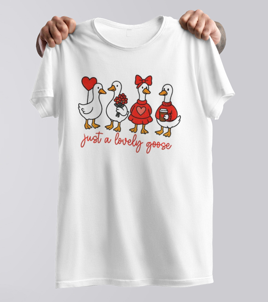 Coquette Valentine Lovely Goose With Heart Bow Flowers Coffee T-Shirt