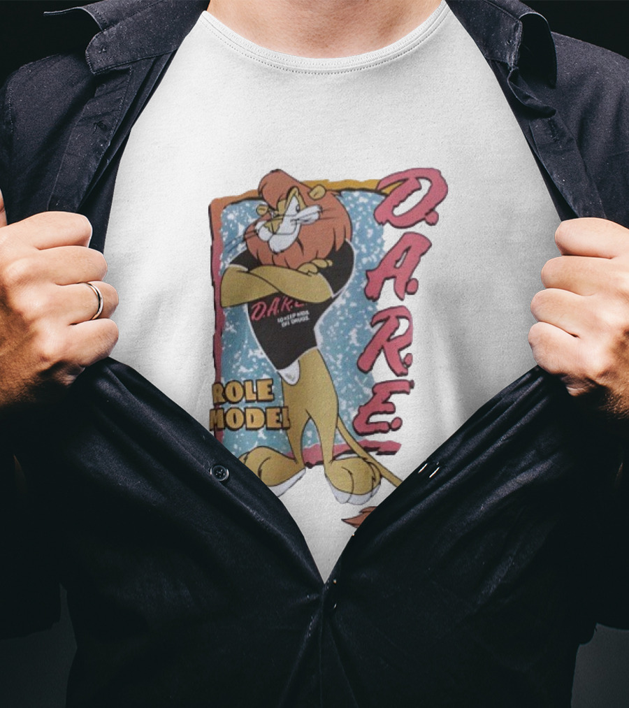 D.A.R.E. Lion Daren Role Model Graphic With Classic Retro Style T-Shirt