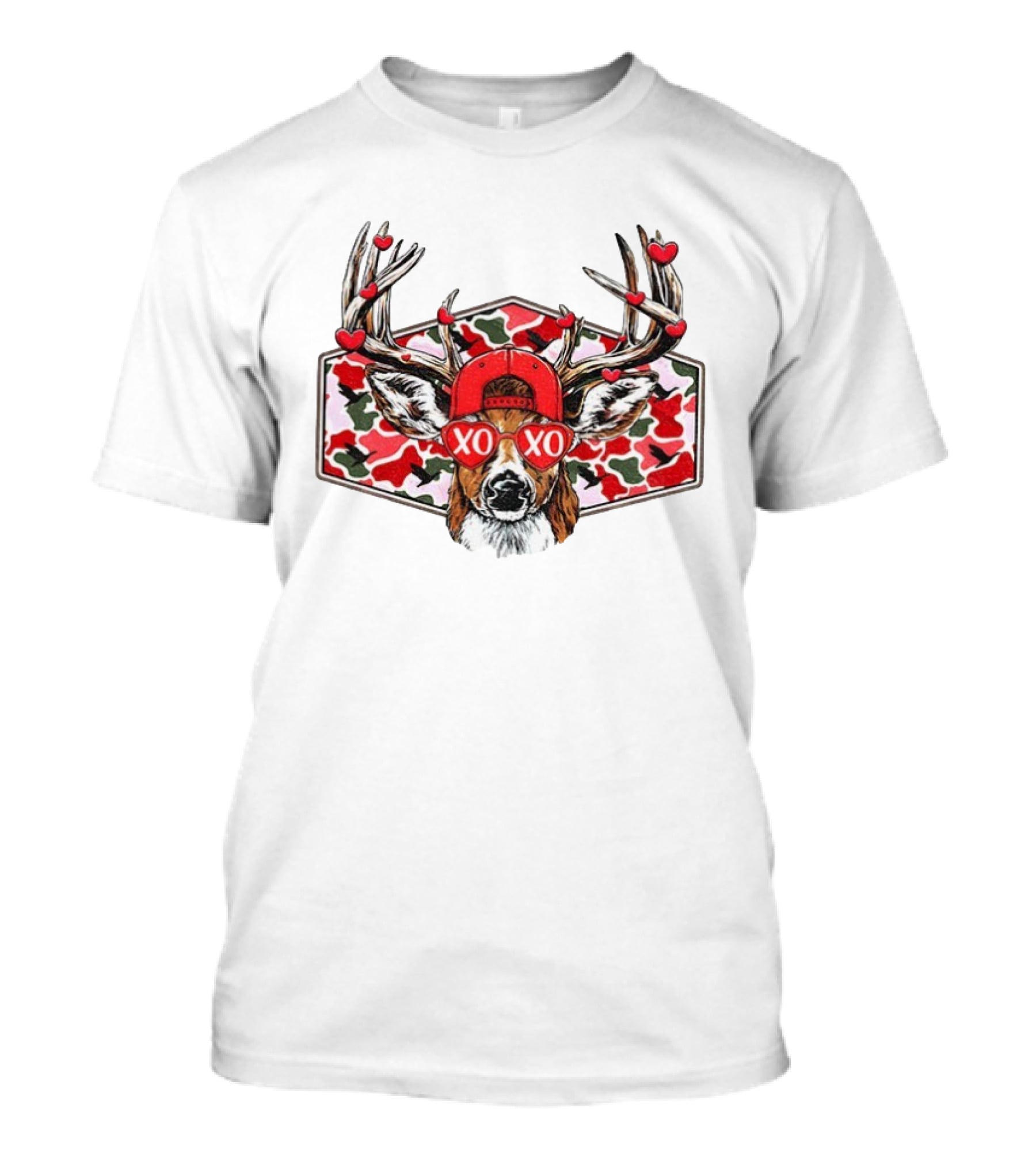 Deer Hunter Valentines Day XO XO Hearts Antler Camo T-Shirt