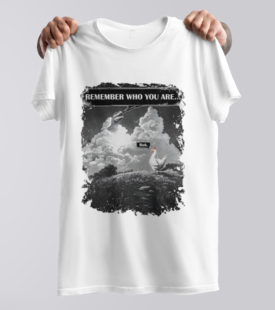 Funny Evolution Dinosaur Clouds Talking Chicken Remember Who You Are Bok T-Shirt