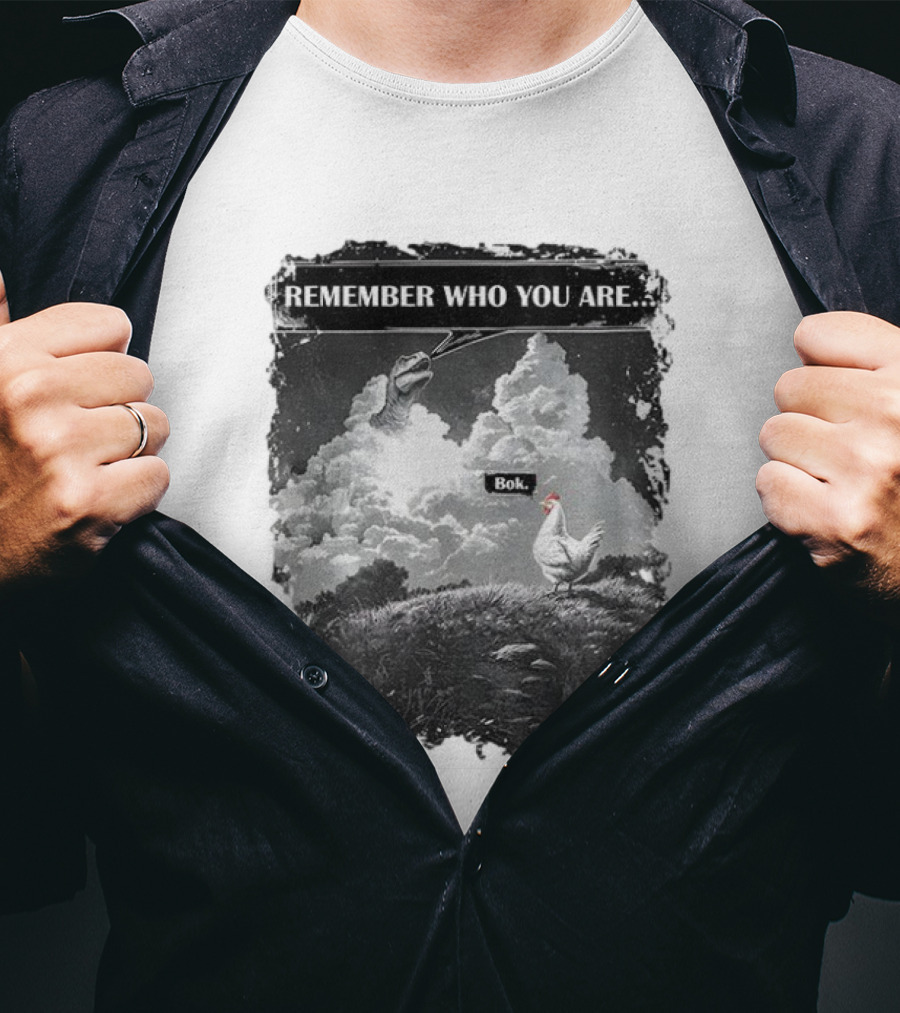 Funny Evolution Dinosaur Clouds Talking Chicken Remember Who You Are Bok T-Shirt
