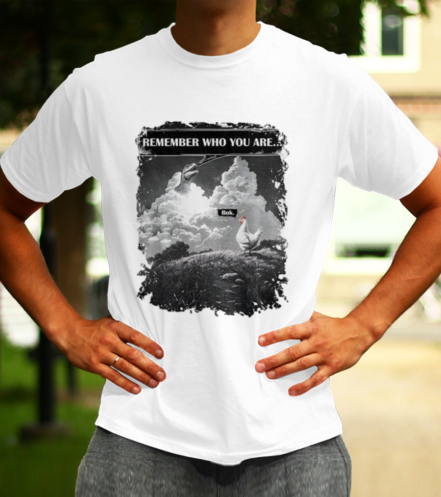 Funny Evolution Dinosaur Clouds Talking Chicken Remember Who You Are Bok T-Shirt