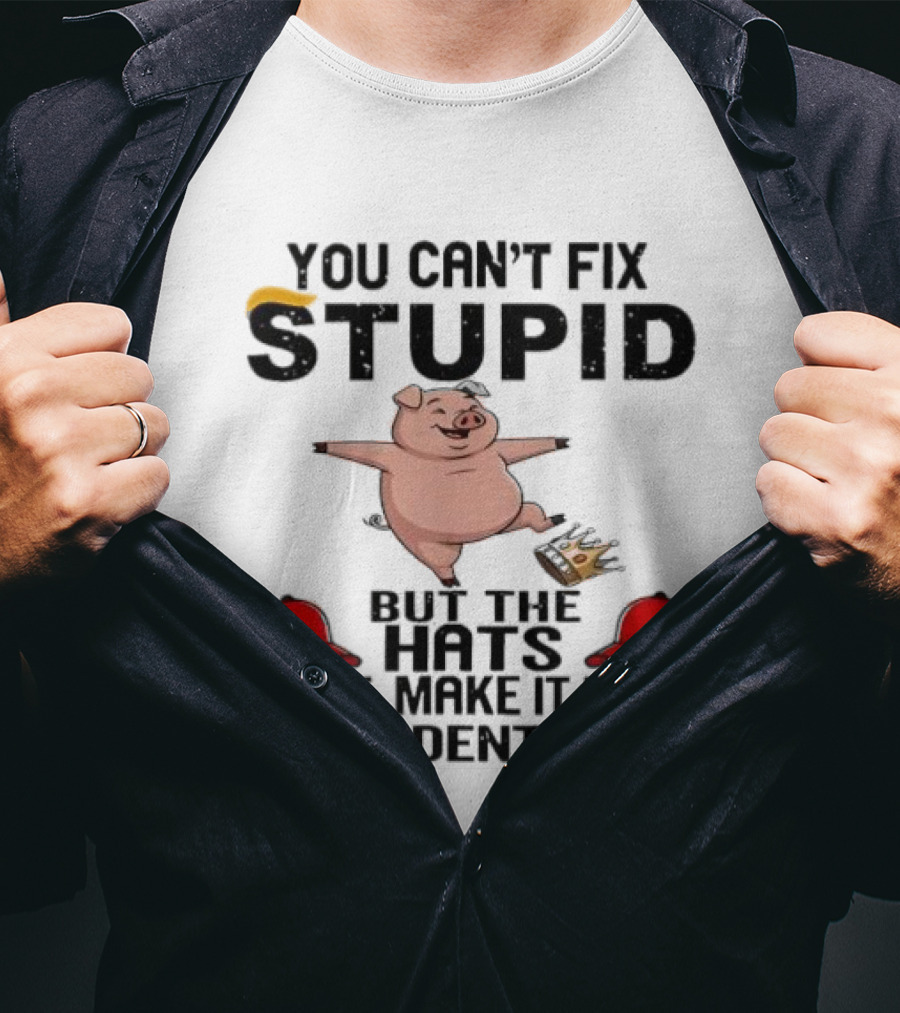 You Can’t Fix Stupid But The Hats Sure Make It Easy Identify Pig And Red Hats T-Shirt
