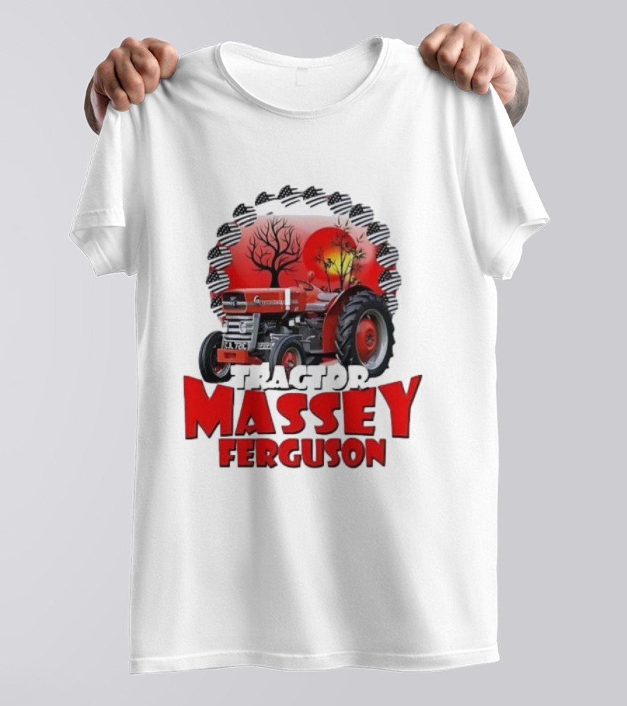Massey Ferguson Tractor Red Landscapes Sun Trees T-Shirt