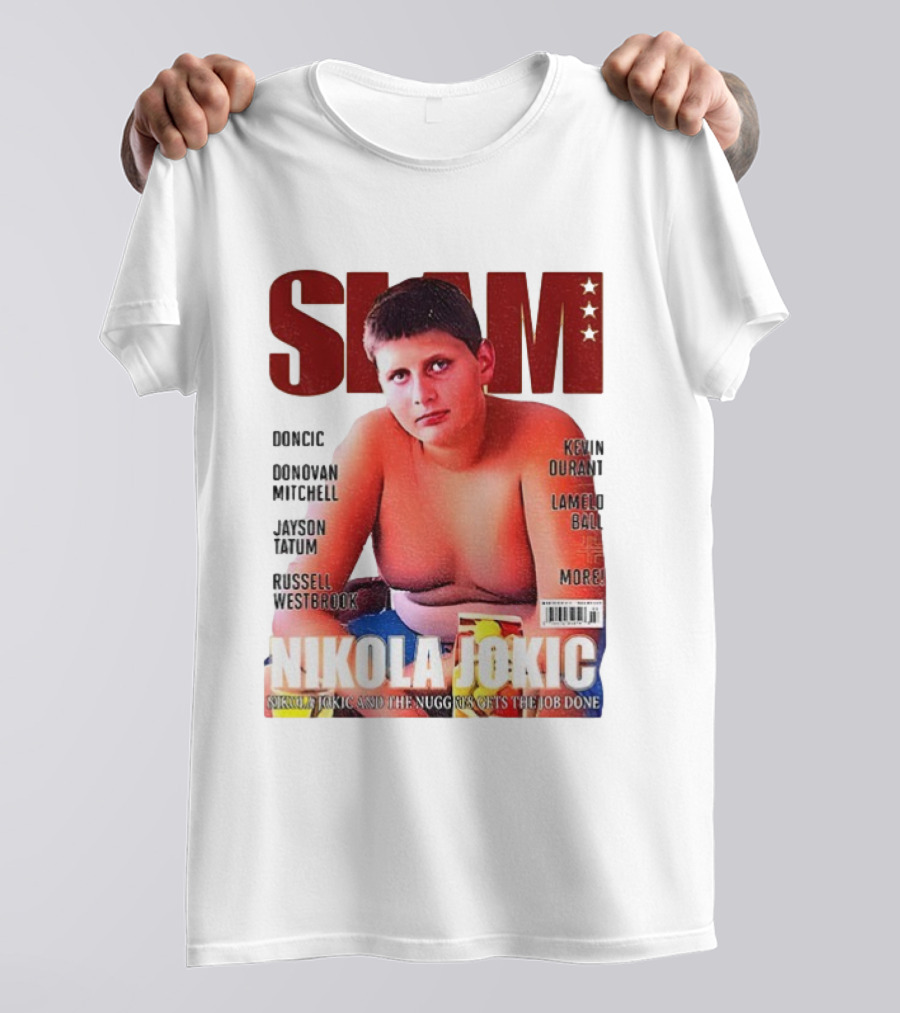 Slam Magazine Nikola Jokic 90s Retro Basketball Nuggets Durant Mitchell Westbrook Tatum Ball T-Shirt