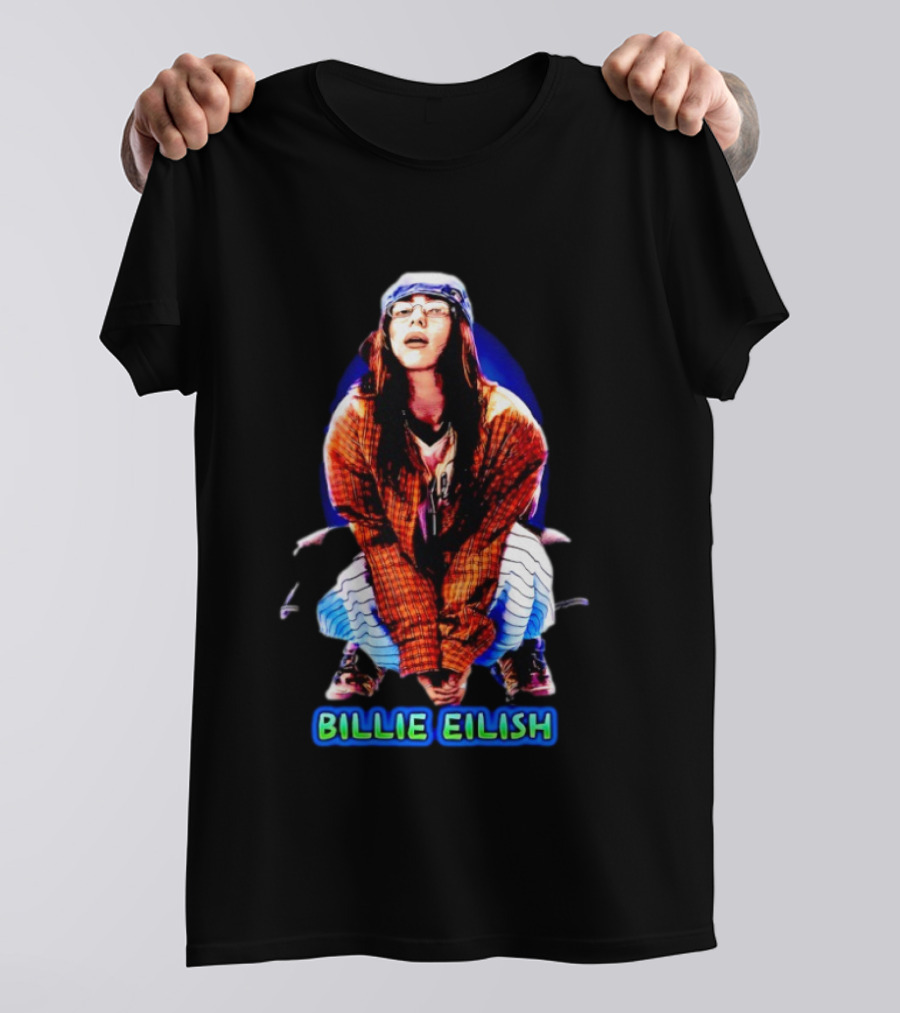 Billie Eilish Squatting Plaid Striped T-Shirt