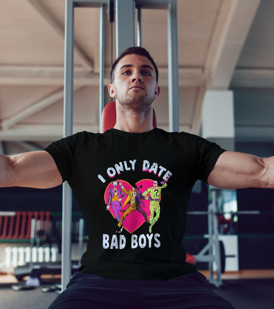 I Only Date Bad Boys DC Comics Joker Riddler Harley Quinn Heart T-Shirt