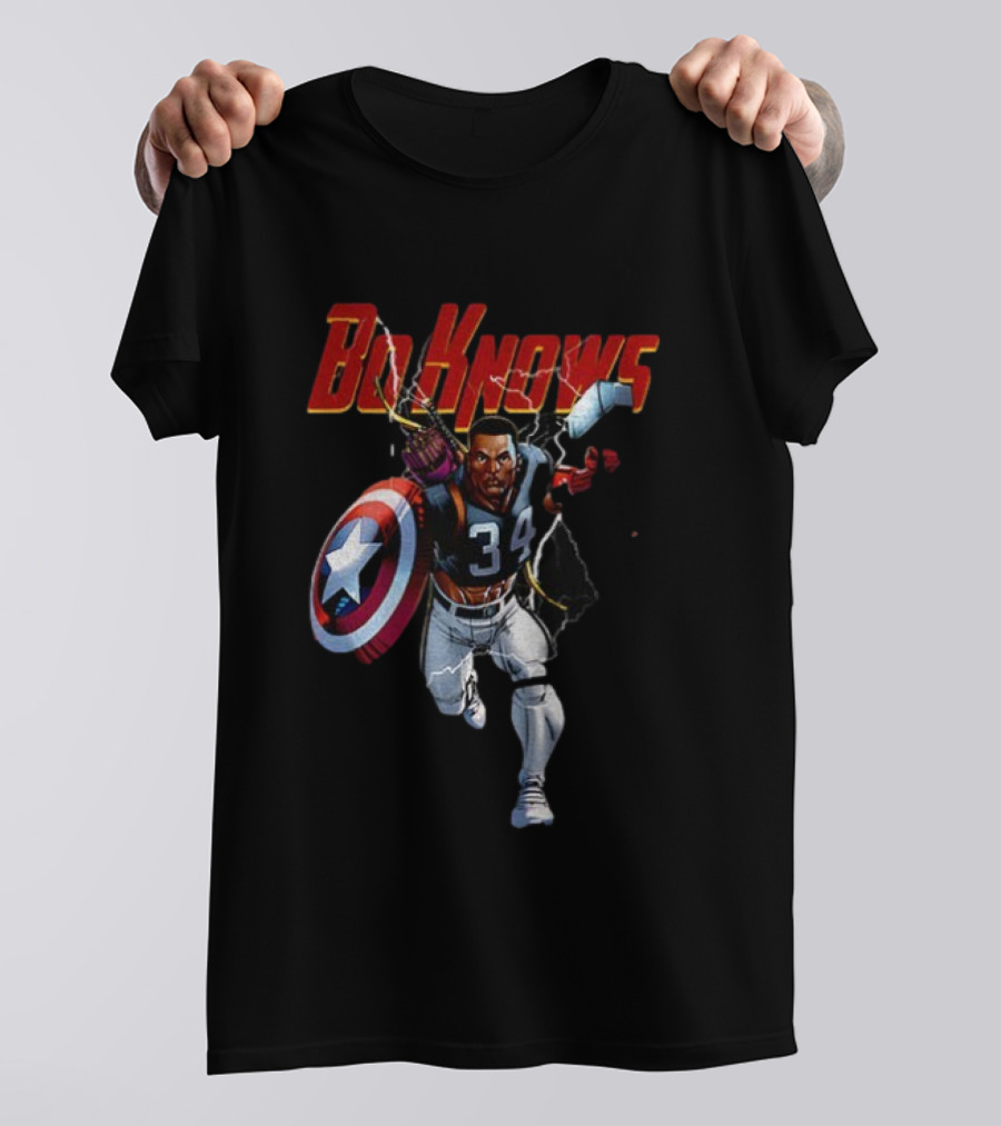 Bo Knows Heroes Captain America Thor 34 Vintage Football T-Shirt