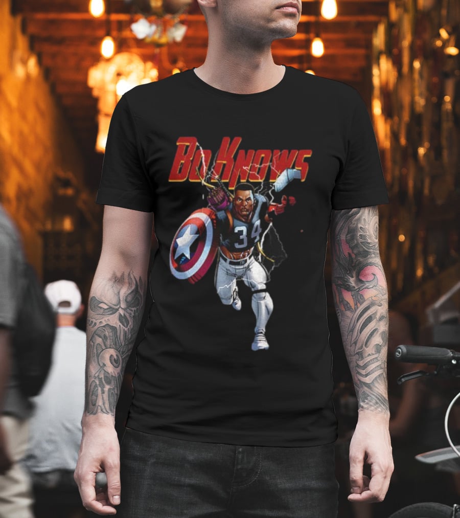 Bo Knows Heroes Captain America Thor 34 Vintage Football T-Shirt