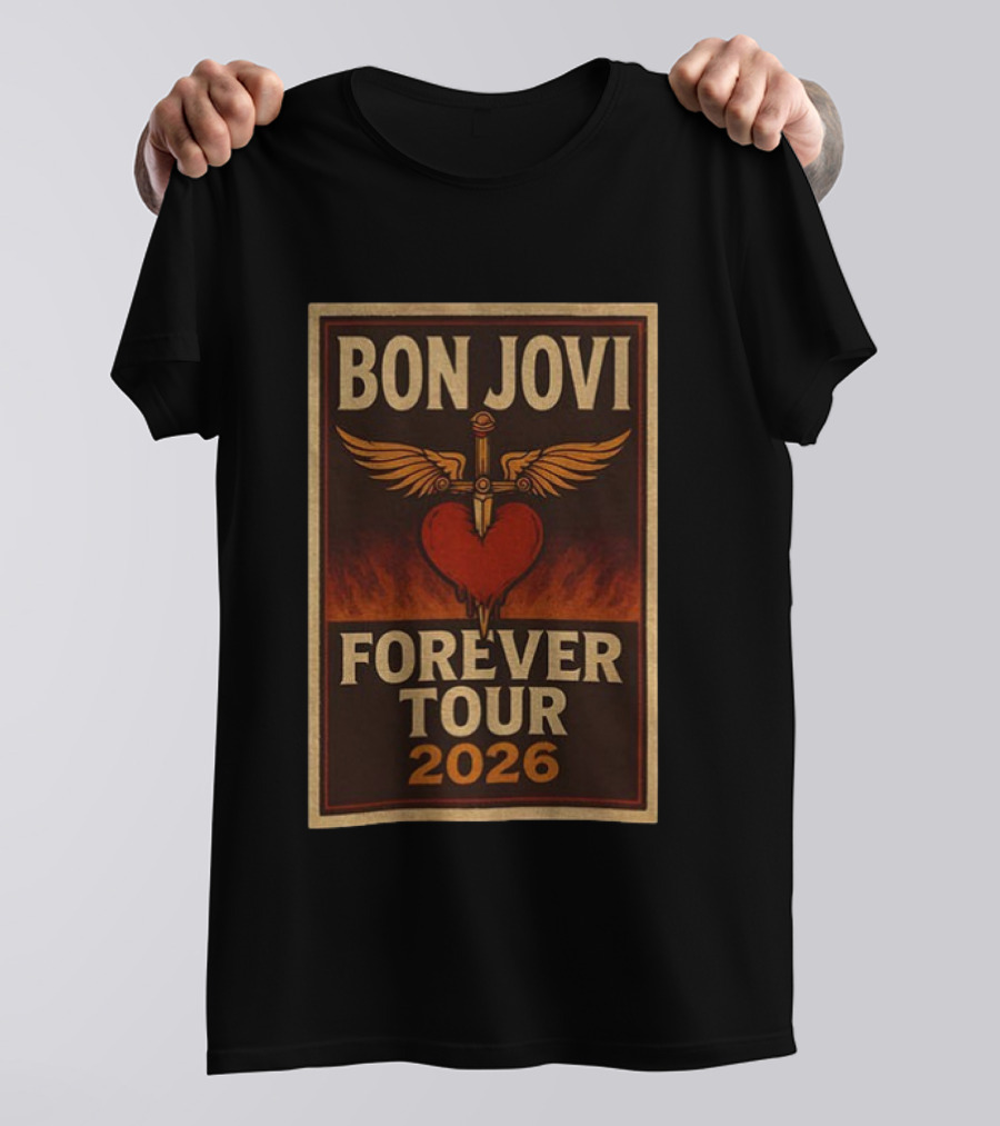 Bon Jovi Forever Tour 2026 Heart Dagger Winged T-Shirt