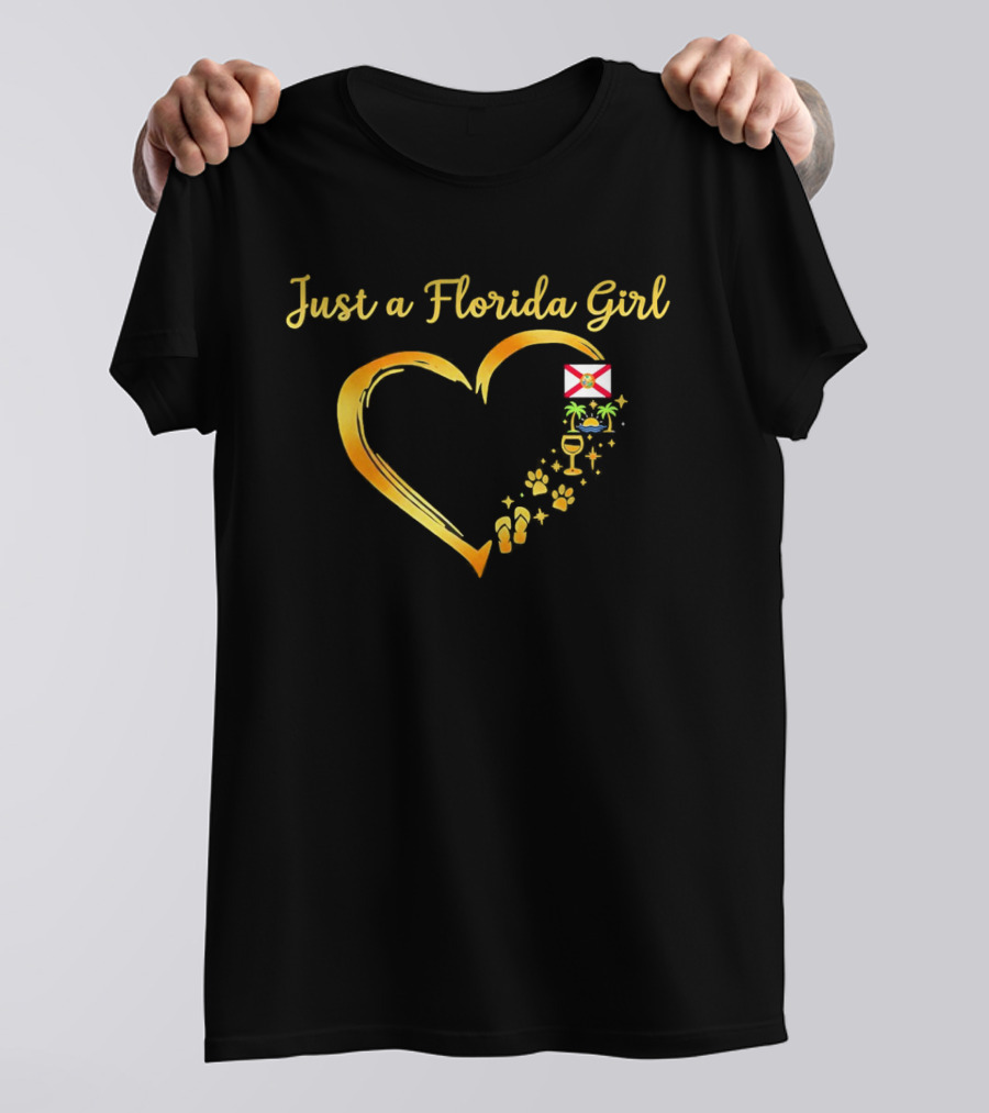Just A Florida Girl Heart With State Flag And Tropical Iconography T-Shirt