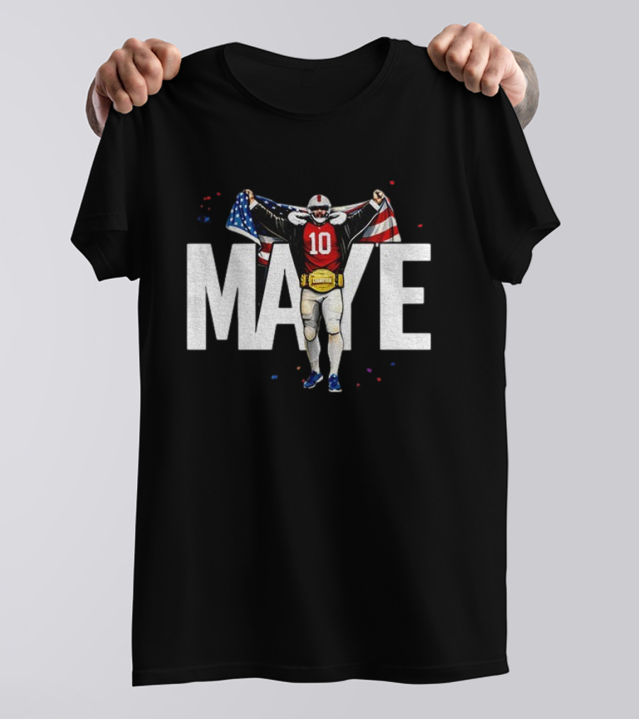 Drake Maye 10 New England Patriots 2026 American Flag Champion T-Shirt