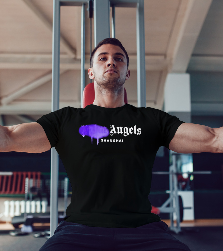 Palm Angels Black Cotton Sprayed Shanghai Purple Drip T-Shirt
