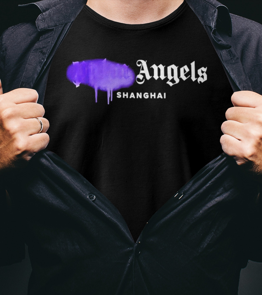 Palm Angels Black Cotton Sprayed Shanghai Purple Drip T-Shirt