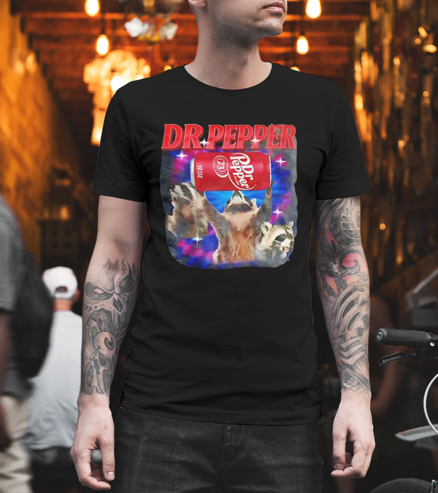 Dr Pepper Raccoons With Can And Cosmic Background T-Shirt