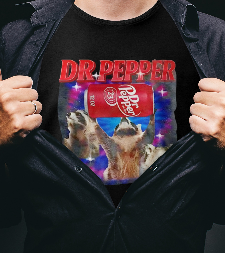 Dr Pepper Raccoons With Can And Cosmic Background T-Shirt