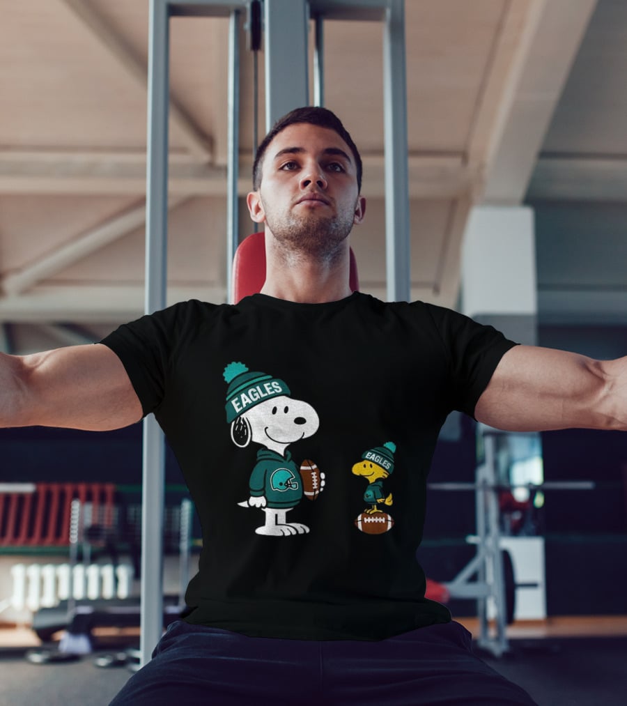 Philadelphia Eagles Snoopy Woodstock Football Style NFL Beanie Pullover T-Shirt