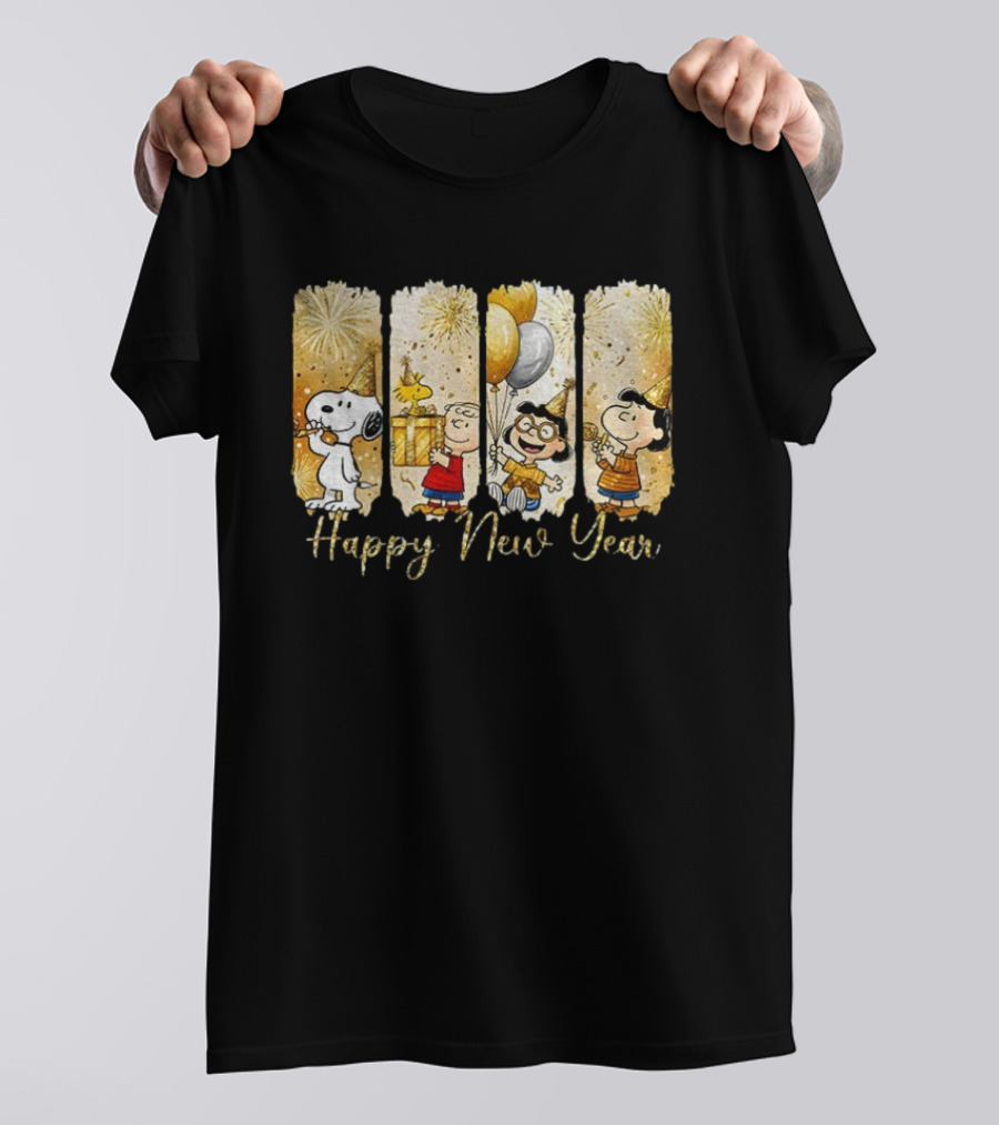 Snoopy And Friends Happy New Year Balloons Fireworks Party T-Shirt
