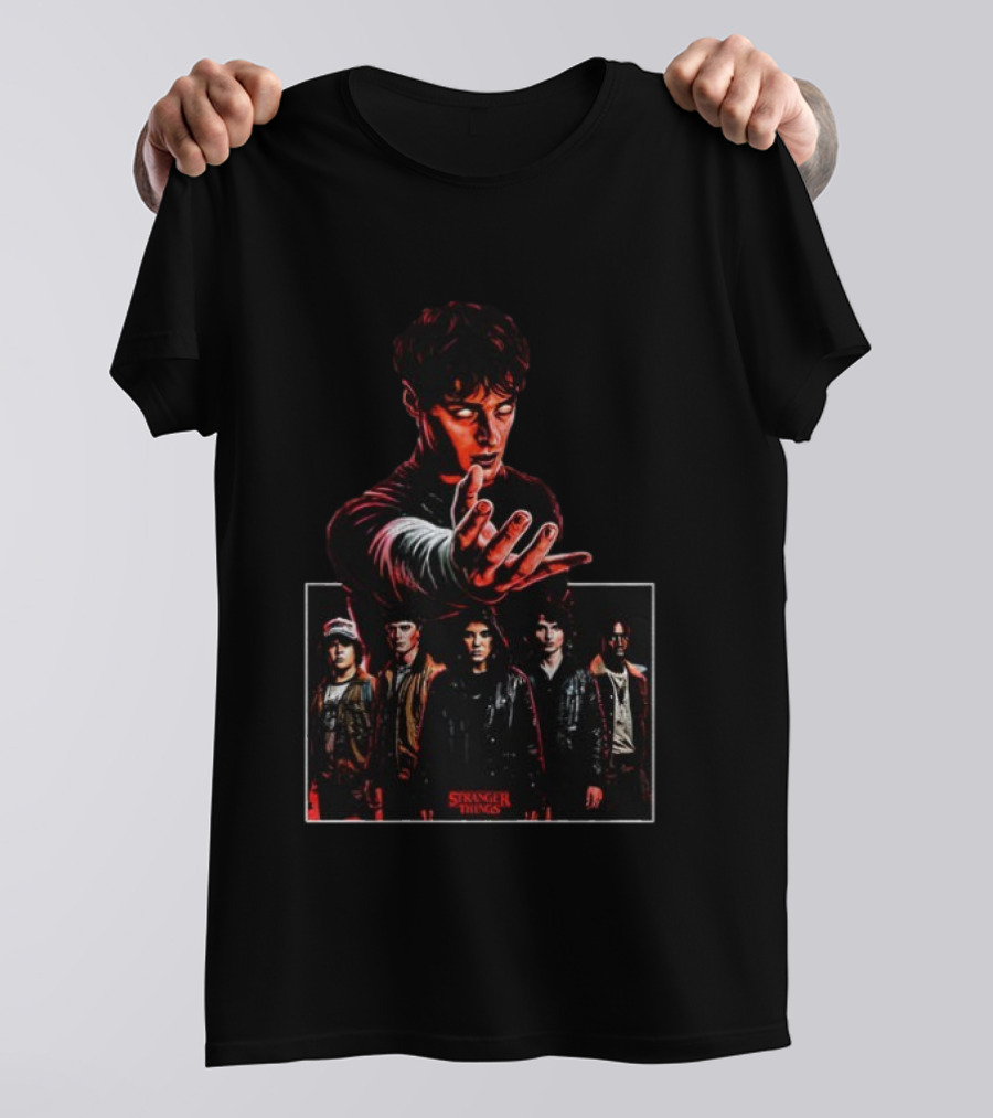 Stranger Things Character Montage With Group And Red Glow T-Shirt