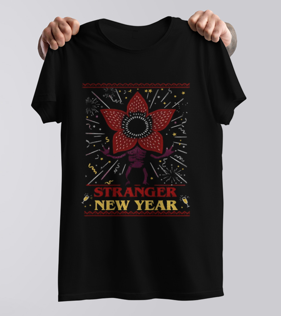 Demogorgon Stranger New Year Upside Down Monster Celebration T-Shirt