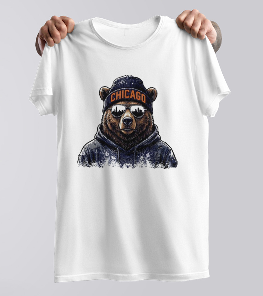 Chicago Bear Football Mascot Sunglasses Beanie Hat T-Shirt