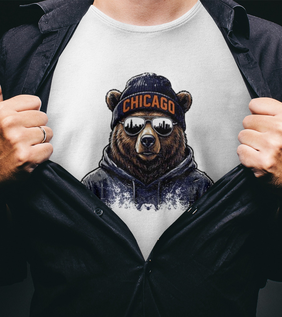 Chicago Bear Football Mascot Sunglasses Beanie Hat T-Shirt