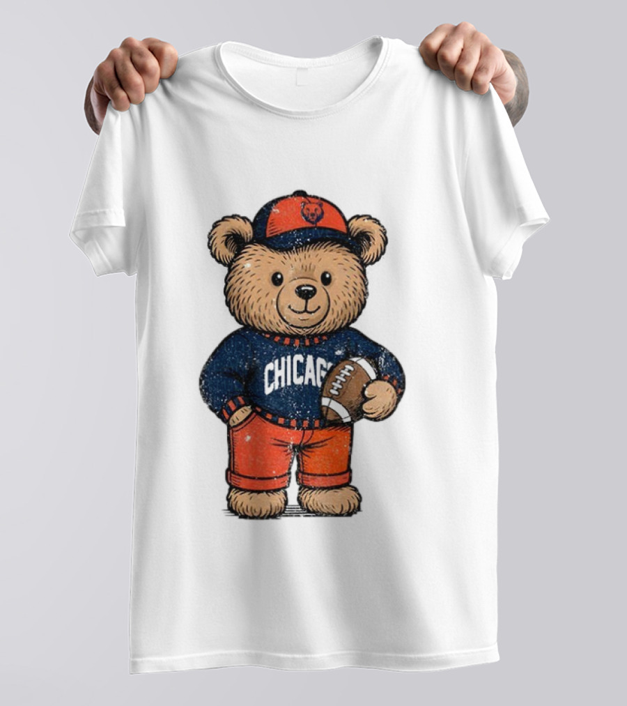 Chicago Bears Football Teddy Bear Holding Football NFL Merchandise T-Shirt