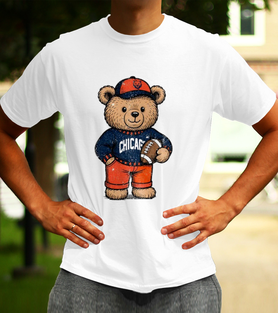 Chicago Bears Football Teddy Bear Holding Football NFL Merchandise T-Shirt