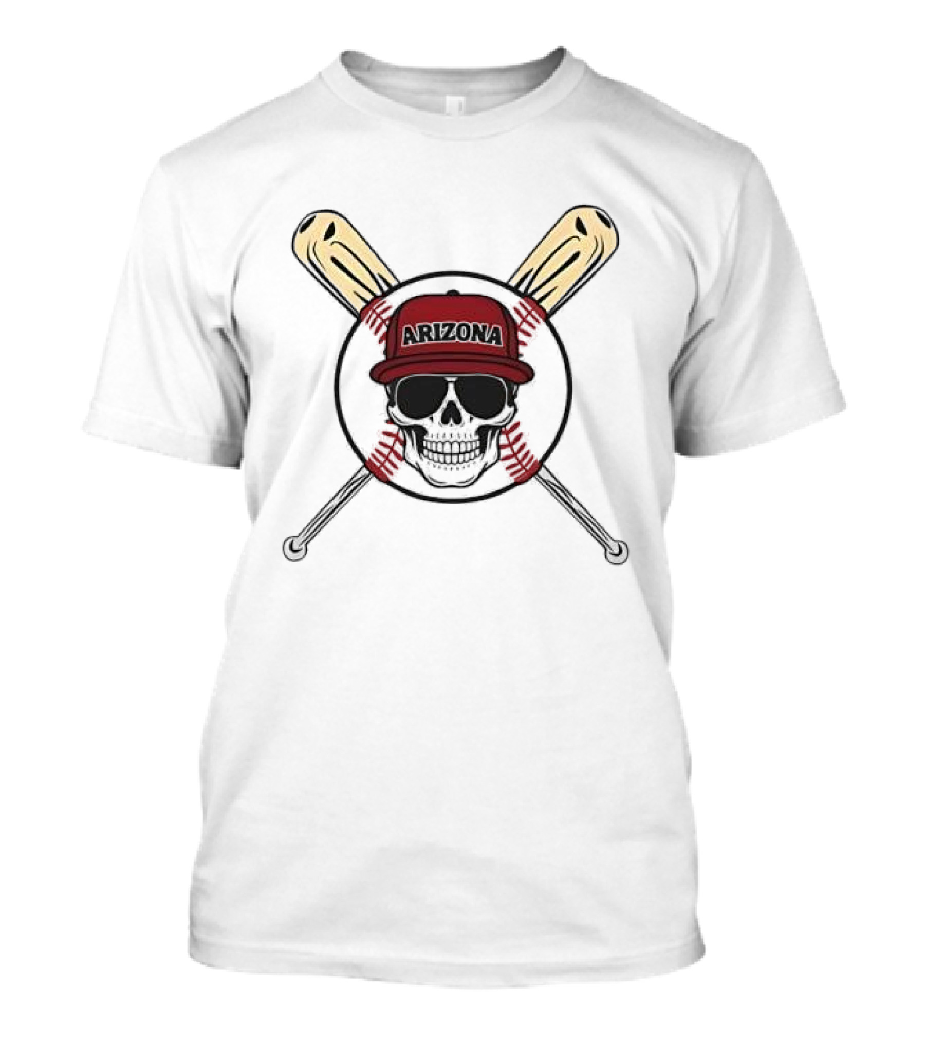 Arizona Baseball Skeleton Skull Cap And Bat Crossbones T-Shirt