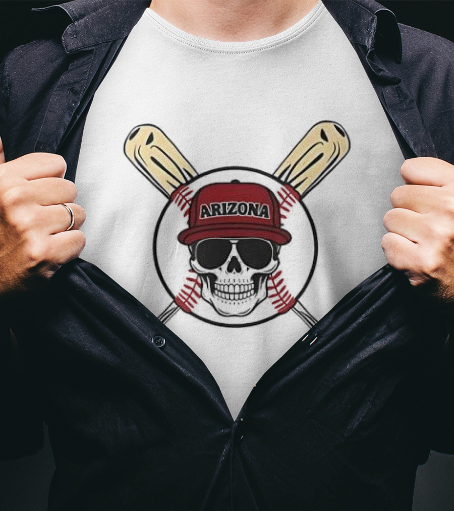 Arizona Baseball Skeleton Skull Cap And Bat Crossbones T-Shirt