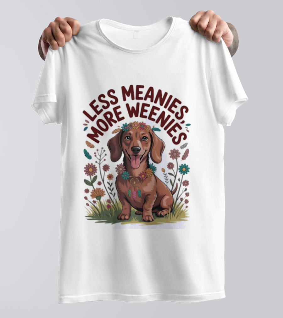 Dachshund Joyful Flowers Less Meanies More Weenies T-Shirt
