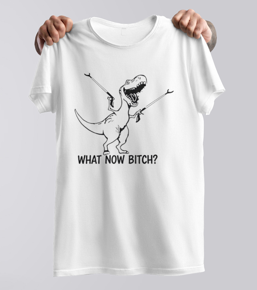 Dinosaur What Now B*tch Funny Rex Sketch With Guns T-Shirt