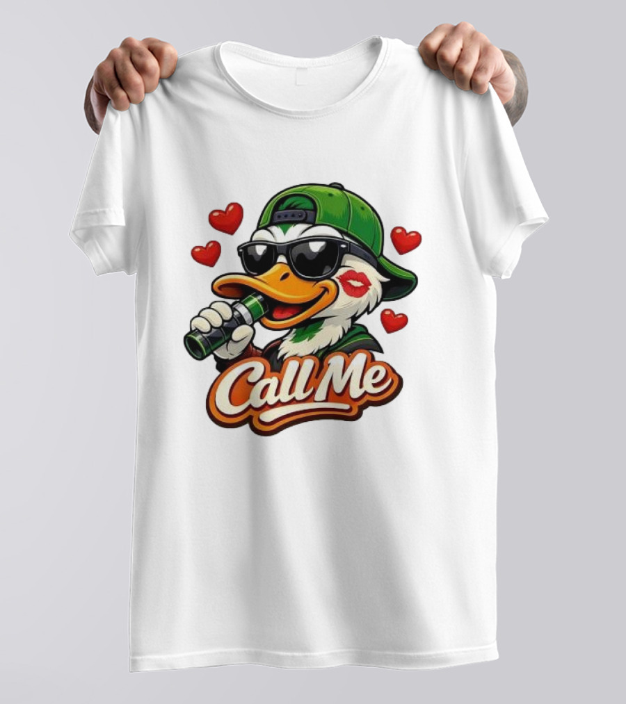 Duck Call Me Cool Sunglasses Heart Kiss Lips T-Shirt