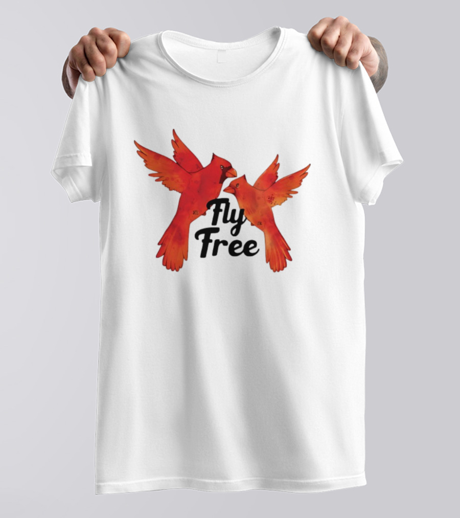 Fly Free Cardinal Bird Pair Vibrant Red Wings Dynamic Motion T-Shirt