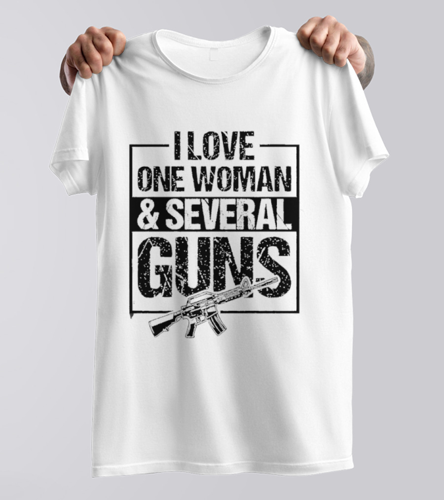 I Love One Woman And Several Guns Vintage American Flag And Bullet Pistols T-Shirt