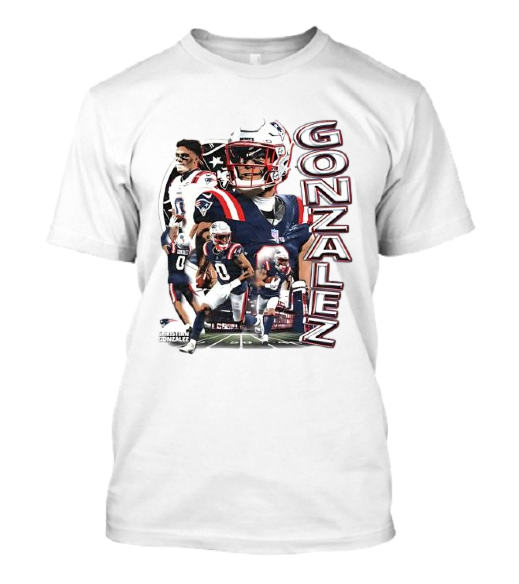 New England Patriots Christian Gonzalez Football Collage T-Shirt