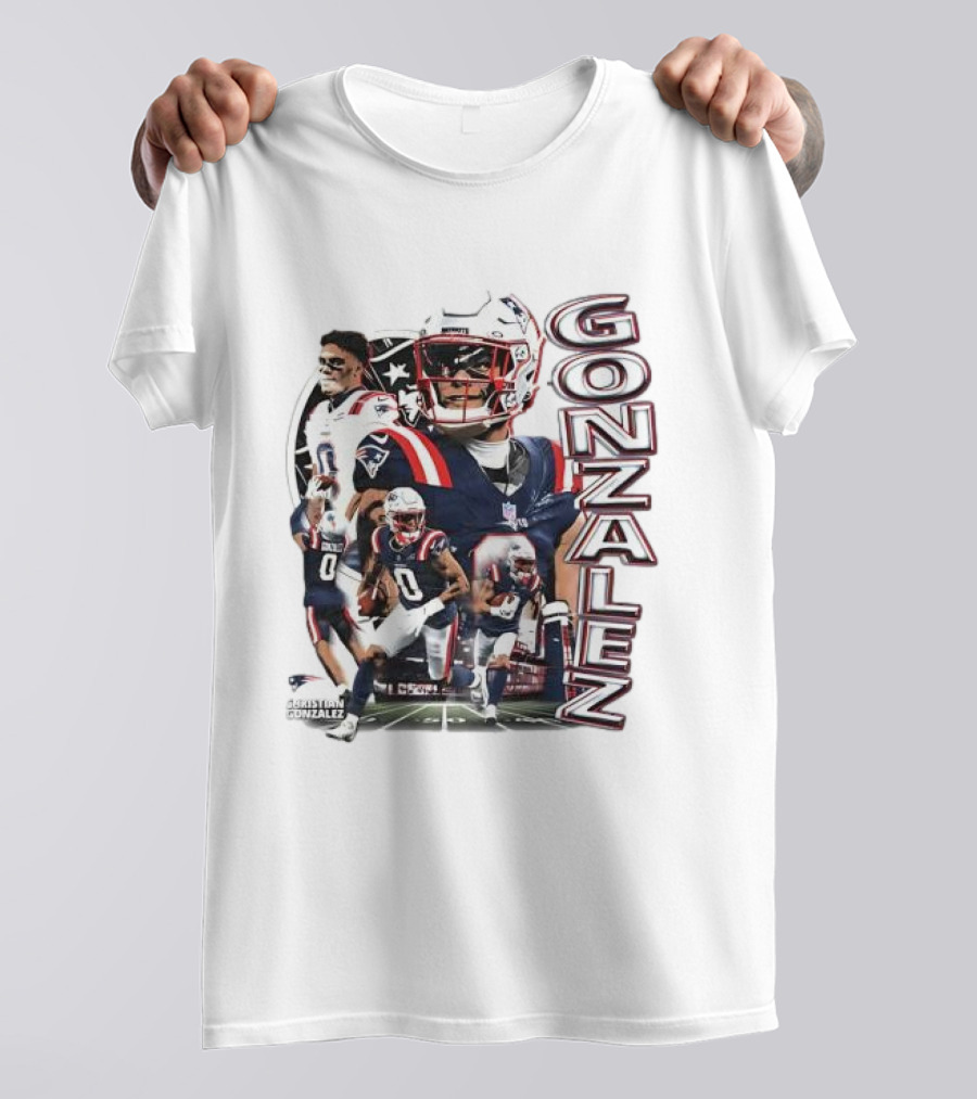 New England Patriots Christian Gonzalez Football Collage T-Shirt